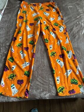 Halloween Ghost & Pumpkin Orange Women's Pajama Pants